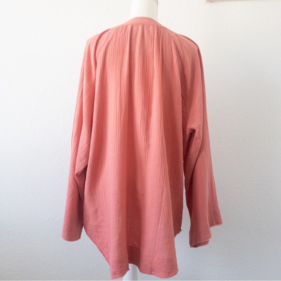 Karyn Seo Coral Pink Cotton Boho Oversized Tunic Top Size Large - Picture 6 of 9